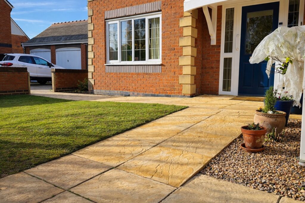 Paved wheelchair ramp providing level access to a residential entrance in Wellesbourne.