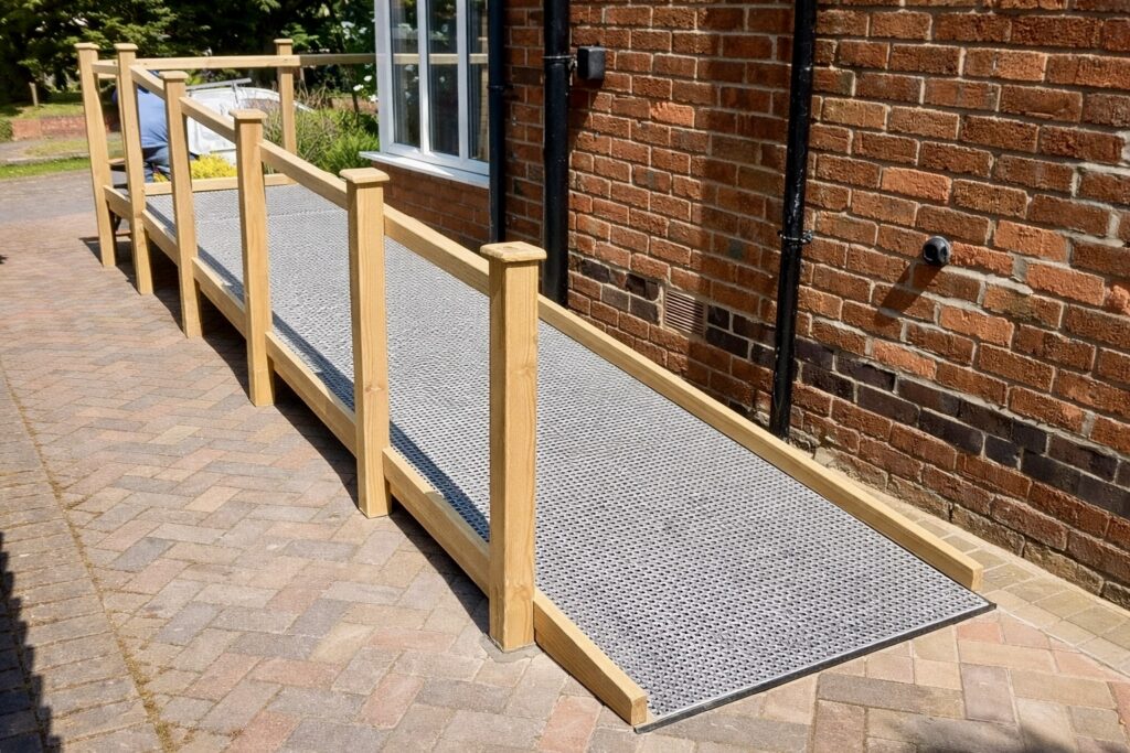 Timber wheelchair access ramps with handrails installed at a home entrance in Kenilworth.