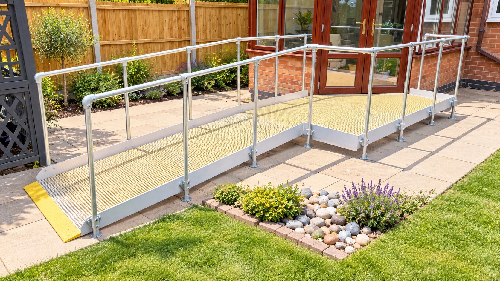 Wheelchair ramp installation to conservatory patio doors at a residential property in Warwickshire by Craftmasters Property Services